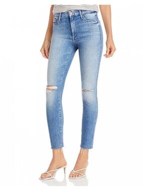 MOTHER High Waisted Looker Ankle Fray Jeans with Distressed Hem